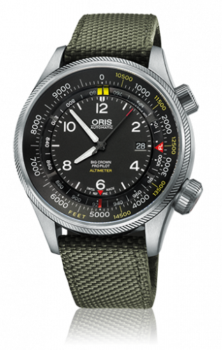 Oris Big Crown ProPilot Altimeter Feet / Green Textile 01 733 7705 4134-Set 5 23 14FC