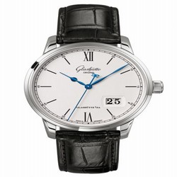 Glashutte Original Senator Excellence Panorama Date Stainless Steel / Silver / Alligator / Folding 1-36-03-01-02-30