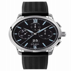 Glashutte Original Senator Chronograph Panorama Date Stainless Steel / Black / Rubber / Folding 1-37-01-03-02-53