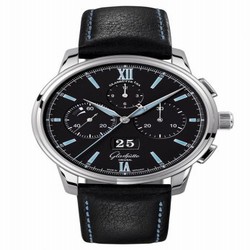 Glashutte Original Senator Chronograph Panorama Date Stainless Steel / Black / Calf / Folding 1-37-01-03-02-55