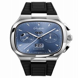 Glashutte Original Seventies Chronograph Panorama Date Blue / Rubber / Folding 1-37-02-03-02-33