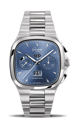 Glashutte Original Seventies Chronograph Panorama Date Blue / Bracelet 1-37-02-03-02-70