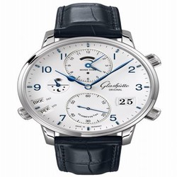 Glashutte Original Senator Cosmopolite Stainless Steel / Silver-Arabic / Alligator 1-89-02-03-02-01