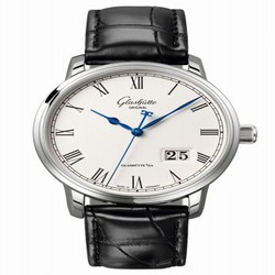 Glashutte Original Senator Panorama Date Stainless Steel / Silver / Alligator / Folding 100-03-32-42-01