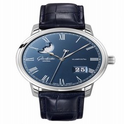 Glashutte Original Senator Panorama Date Moonphase Stainless Steel / Blue / Alligator / Folding 100-04-05-12-50