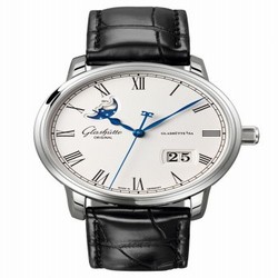 Glashutte Original Senator Panorama Date Moon Phase Stainless Steel / Silver / Alligator / Folding 100-04-32-12-50