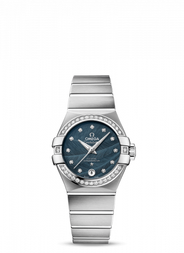 Omega Constellation Co-Axial 27 Brushed Stainless Steel / Diamond / Blue Feather 123.15.27.20.53.001