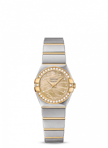 Omega Constellation Quartz 24 Brushed Stainless Steel / Yellow Gold / Diamond / Wavy Champagne MOP 123.25.24.60.57.001