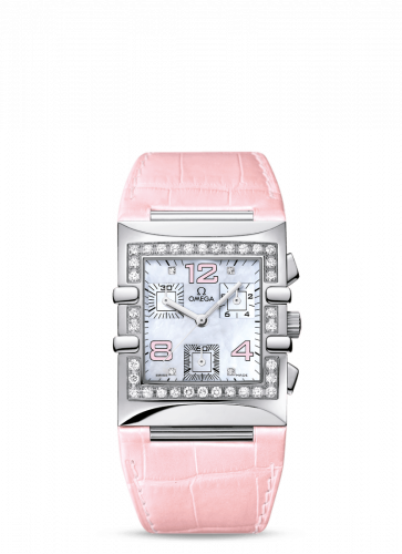 Omega Constellation Quadra Quartz 28 Chronograph Stainless Steel / Diamond / Pink MOP/ Alligator 1847.70.34