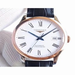 Longines Record L2.821.4.11.2 AF Stainless Steel & Rose Gold White 