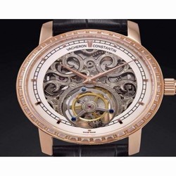 Vacheron Constantin Patrimony Tourbillon 24K Rose Gold Plated & Diamonds Skeleton & White 