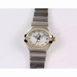 Omega Constellation Double Eagle Lady 27MM Stainless Steel & Yellow Gold White 