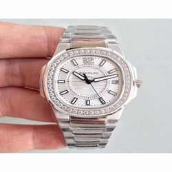 Patek Philippe Nautilus Ladies 7010/1G-001 JJ Stainless Steel & Diamonds Silver 