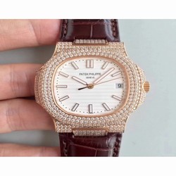 Patek Philippe Nautilus Jumbo 5719/1G-001 2018 Noob Rose Gold & Diamonds White 