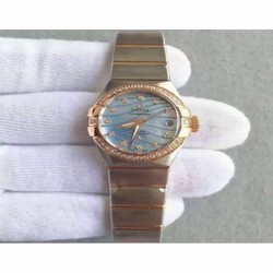 Omega Constellation Ladies 123.25.27.20.57.003 27MM EF Stainless Steel & Rose Gold Blue & Diamonds 