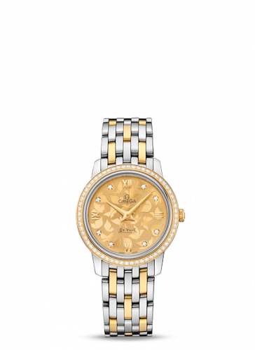 Omega De Ville Prestige Quartz 27.4 Stainless Steel / Yellow Gold / Champagne Butterfly / Bracelet / Diamond 424.25.27.60.58.002
