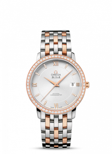 Omega De Ville Prestige Co-Axial 36.8 Stainless Steel / Red Gold / Silver / Diamond / Bracelet 424.25.37.20.52.001
