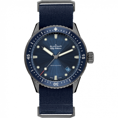 Blancpain Fifty Fathoms Bathyscaphe Ceramic / Blue / NATO 5000-0240-NAOA