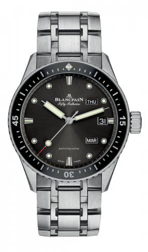 Blancpain Fifty Fathoms Bathygraphe Quantieme Annuel Black / Grey / Steel Bracelet 5071-1110-70B
