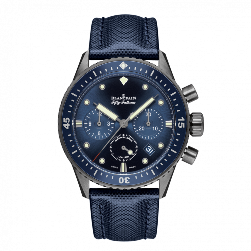 Blancpain Fifty Fathoms Bathyscaphe Flyback Chronograph Grey Ceramic / Blue / Blue Canvas 5200-0240-52A