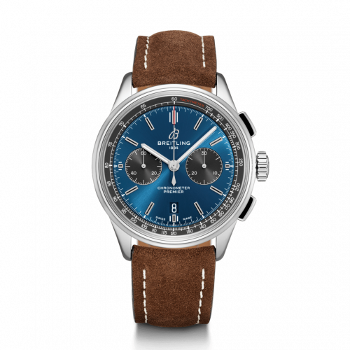 Breitling Premier B01 Chronograph 42 Stainless Steel / Blue / Brown Nubuck / Pin AB0118A61C1X3