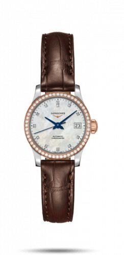 Longines Record 26mm Stainless Steel / Pink Gold / Diamond / MOP-Diamond / Alligator L2.320.5.89.2