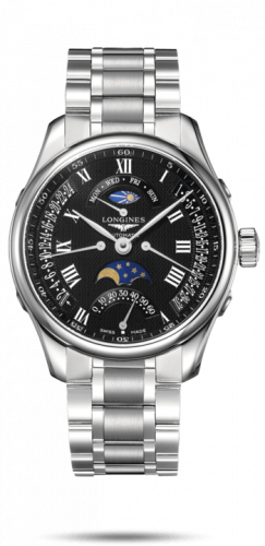 Longines Master Collection 44 Retrograde Moonphase Stainless Steel / Black-Roman / Bracelet L2.739.4.51.6