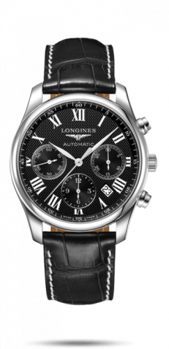 Longines Master Collection 42 Chronograph Stainless Steel / Black-Roman / Alligator XL L2.759.4.51.8
