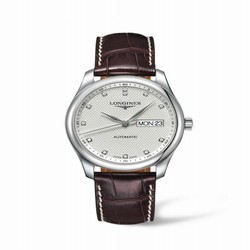 Longines Master Collection 38.5 Day Date Stainless Steel / Silver-Diamond / Alligator L2.755.4.77.3