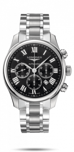 Longines Master Collection 44 Chronograph Stainless Steel / Black-Roman / Bracelet L2.859.4.51.6