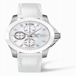 Longines Conquest Chronograph White Ceramic Leather L3.661.4.86.0