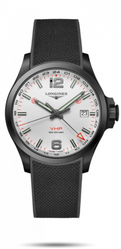 Longines Conquest V.H.P. GMT 43 PVD / Silver / Rubber L3.728.2.76.9