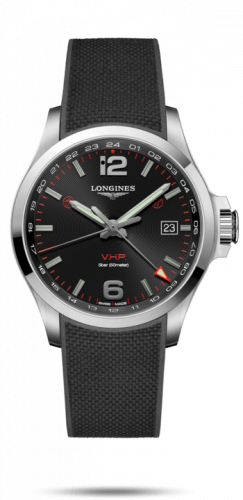 Longines Conquest V.H.P. GMT 43 Stainless Steel / Black / Rubber L3.728.4.56.9
