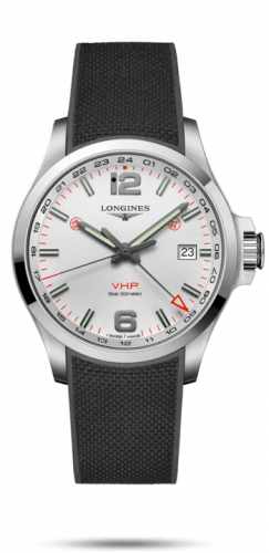 Longines Conquest V.H.P. GMT 43 Stainless Steel / Silver / Rubber L3.728.4.76.9