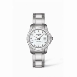 Longines Conquest 29.5 Quartz Stainless Steel Double Row Diamond Bezel L3.258.0.87.6