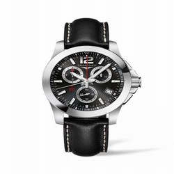 Longines Conquest Chronograph Quartz 41 Stainless Steel / Black / Strap L3.700.4.56.3