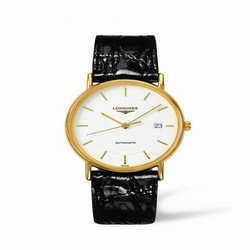 Longines Presence 38.5 Automatic Yellow Gold PVD / White / Strap L4.921.2.18.2
