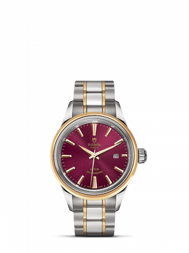 Tudor Style 28 Stainless Steel / Yellow Gold / Burgundy / Bracelet M12103-0013