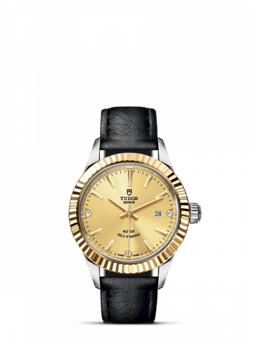 Tudor Style 28 Stainless Steel / Yellow Gold / Fluted / Champagne-Diamond / Strap M12113-0022