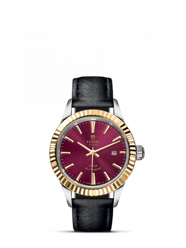 Tudor Style 28 Stainless Steel / Yellow Gold / Fluted / Burgundy / Strap M12113-0025