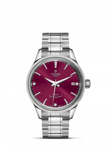 Tudor Style 34 Stainless Steel / Burgundy-Diamond / Bracelet M12300-0014