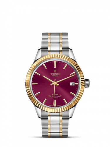 Tudor Style 34 Stainless Steel / Yellow Gold / Fluted / Burgundy / Bracelet M12313-0013