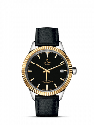 Tudor Style 34 Stainless Steel / Yellow Gold / Fluted / Black / Strap M12313-0019