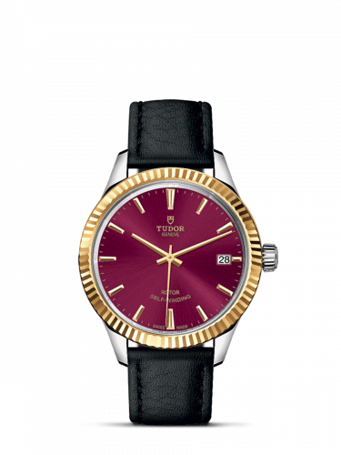 Tudor Style 34 Stainless Steel / Yellow Gold / Fluted / Burgundy / Strap M12313-0023
