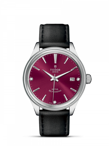 Tudor Style 38 Stainless Steel / Burgundy-Diamond / Strap M12500-0016