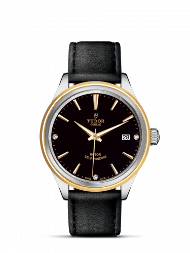Tudor Style 38 Stainless Steel / Yellow Gold / Black-Diamond / Strap M12503-0012