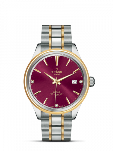 Tudor Style 38 Stainless Steel / Yellow Gold / Burgundy-Diamond / Bracelet M12503-0015