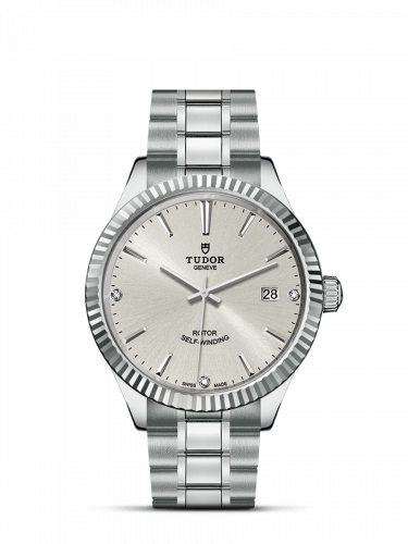 Tudor Style 38 Stainless Steel / Fluted / Silver-Diamond / Bracelet M12510-0007