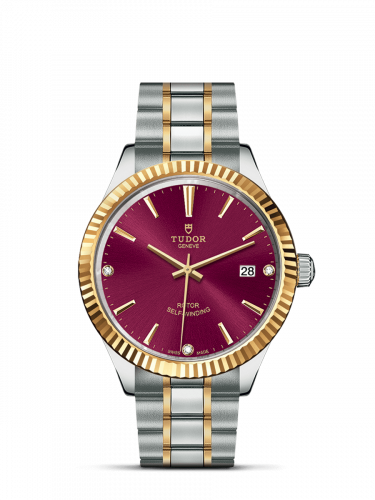 Tudor Style 38 Stainless Steel / Yellow Gold / Fluted / Burgundy-Diamond / Bracelet M12513-0015