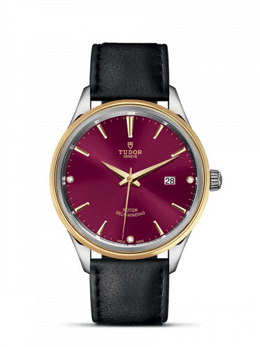 Tudor Style 41 Stainless Steel / Yellow Gold / Burgundy-Diamond / Strap M12703-0016